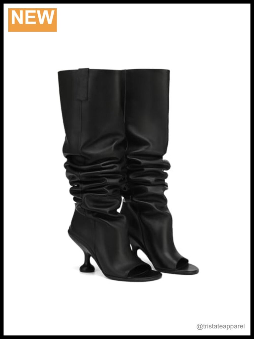Women's Leather Knee High Open Toe Slouchy Wide Calf Boots